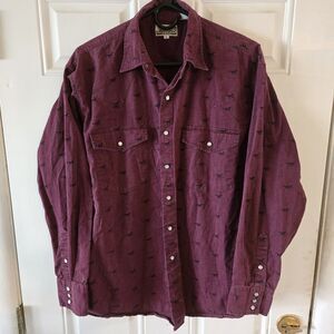 Vintage Express Rider Pearl Snap Shirt Mens Large Red AOP Pony Horse Western